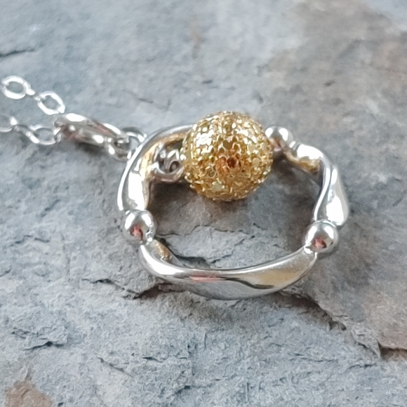 Silver Necklace with Gold Ball - Picture 6 of 9